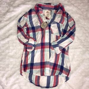 Button up lightweight plaid shirt